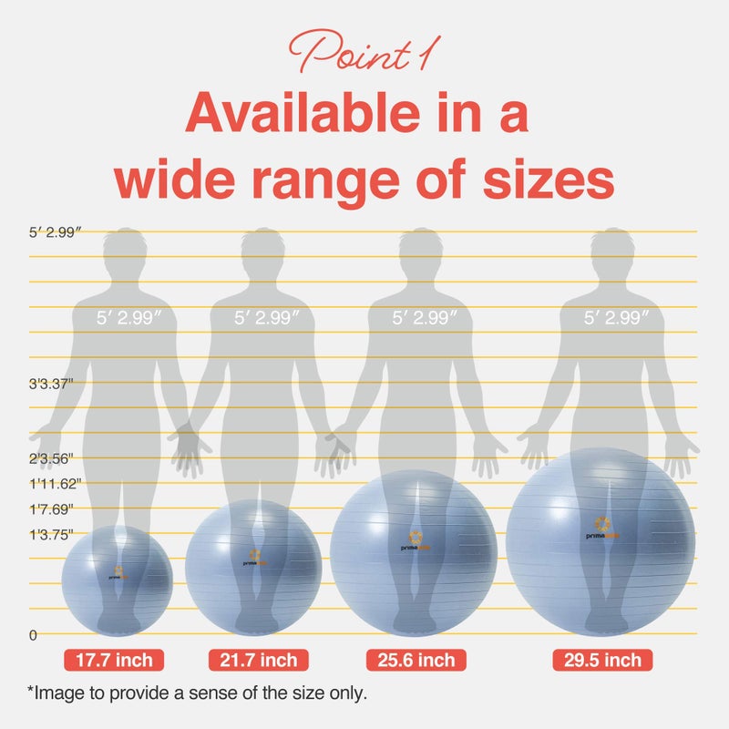 PRIMASOLE Exercise Ball for Balance Stability Fitness Workout Yoga Pilates at Home Office & Gym 45cm Pale Gray - Image 2